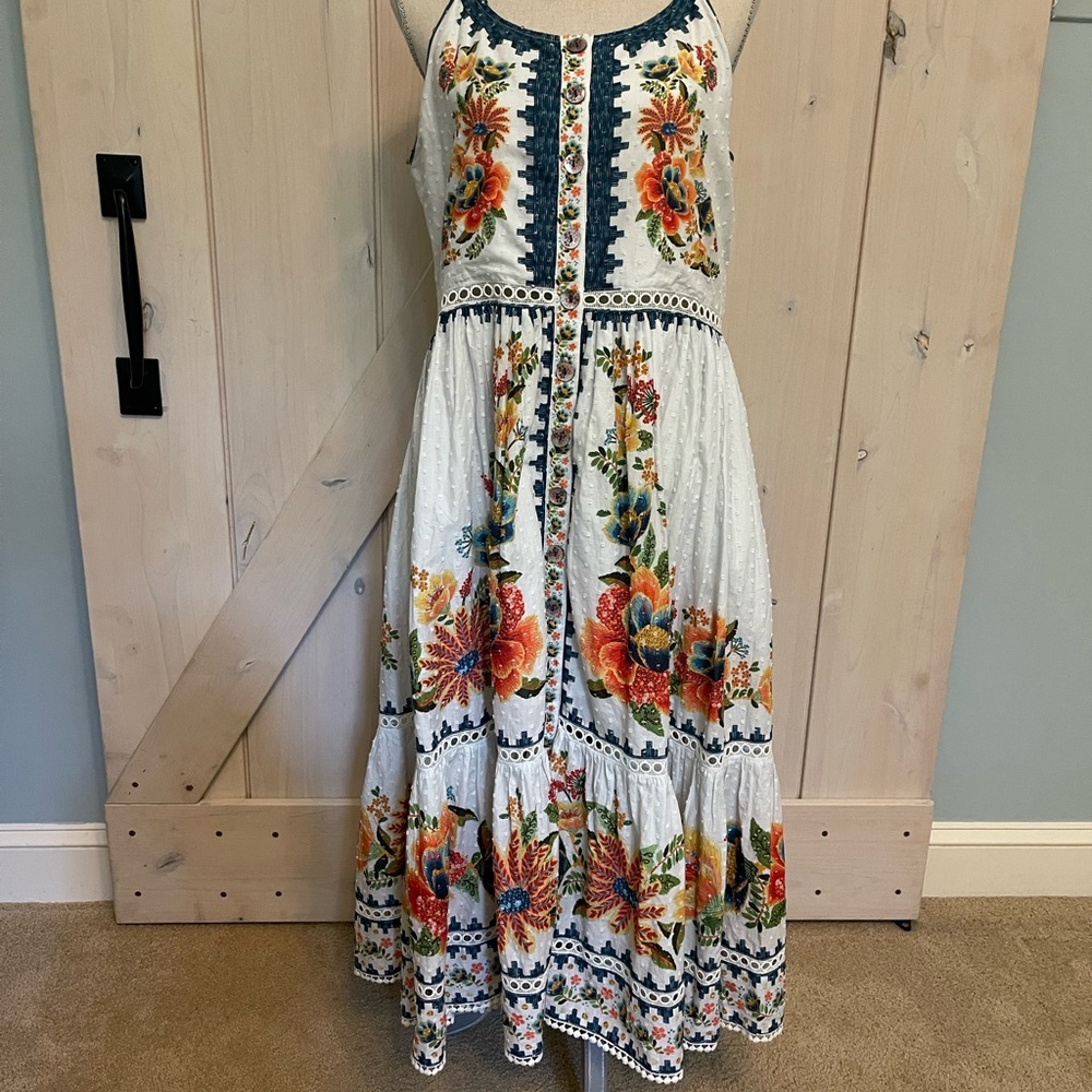 Orange and Brown Tiered A-Line Midi Dress
